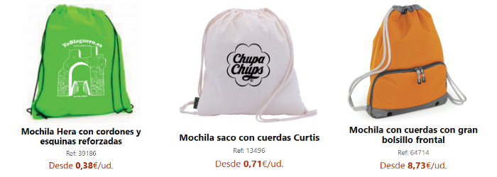 Selección de mochilas serigrafiadas para regalos