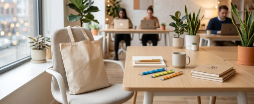 Post bolsas de tela y bolígrafos personalizados