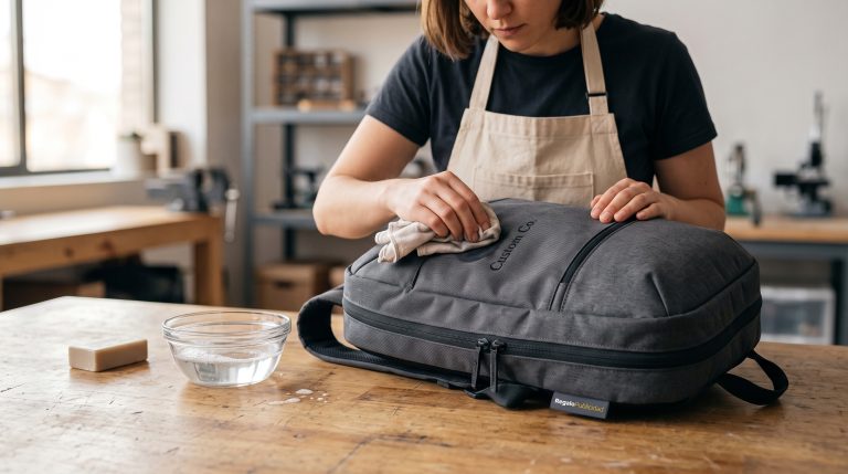 Limpieza de una mochila personalizada sin dañar el logo