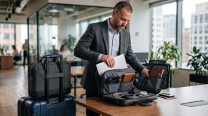Maletín personalizado para portátil preparado para un viaje de trabajo