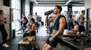 Productos personalizados utilizados durante un entrenamiento en gimnasio o club deportivo