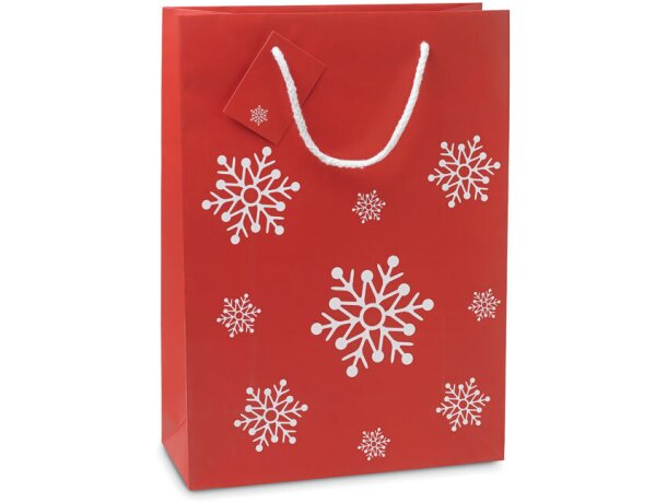 Bolsa kraft Bossa Large roja con copos de nieve para Navidad Rojo detalle 1