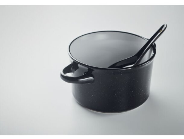 Tazón vintage de cerámica para desayuno con cuchara Piga Bowl Negro detalle 3