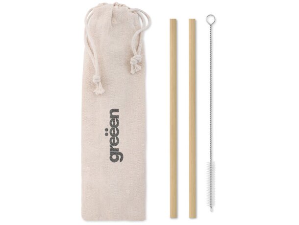 Set de pajitas de bambú en bolsa de algodón para Natural Straw Beige detalle 3