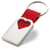 Llaveros corazon con correa roja poliéster metal niquel mate Bonheur