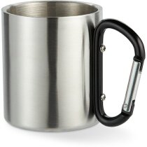 Vaso de doble pared con asa mosquetón personalizada negra