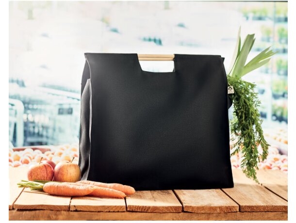 Bolsa ecológica asas de bambú 100% algodón 360 g/m2 Negro detalle 4
