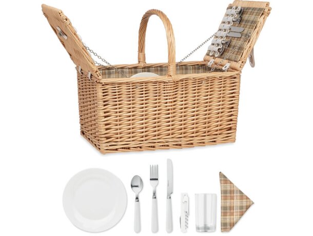 Cesta picnic Mimbre Plus vajilla completa acero inoxidable Madera detalle 4