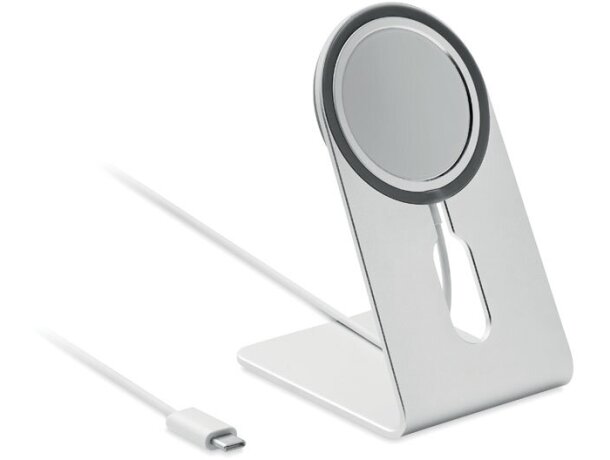 Cargador inalámbrico Melis con soporte magnético aluminio 15W Plateado mate detalle 7