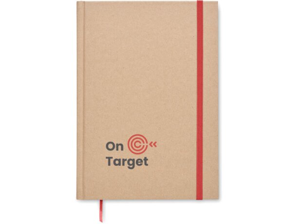 Libreta banda elastica con hojas a rayas y marcapáginas cartón reciclado Musa Rojo detalle 11