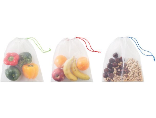 Set de 3 bolsas con logo rPET reutilizable Veggie SET Blanco detalle 1