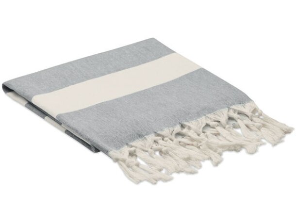 Toalla-pareo rPET algodón con flecos anudados y rayas 75x150 cm Gris oscuro detalle 6