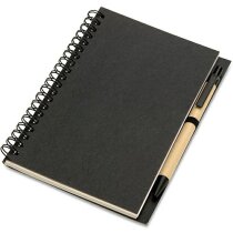 Libreta con bolígrafo y tapas en cartón reciclado personalizada negra Libreta con bolígrafo y tapas en cartón reciclado personalizada negra