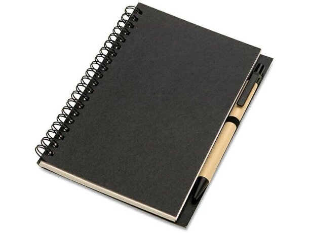 Libreta con bolígrafo y tapas en cartón reciclado negra personalizado Libreta con bolígrafo y tapas en cartón reciclado negra personalizado