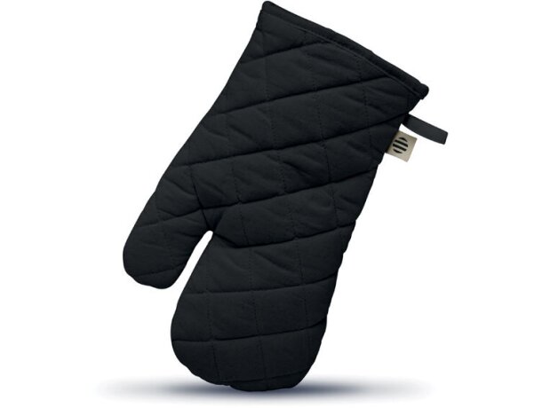 Manopla de cocina con asa para colgar 100% algodón orgánico Nevon Negro detalle 2