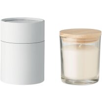 Vela aromatizada vainilla recipiente vidrio bambú