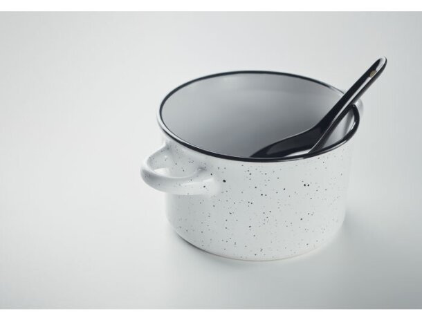 Tazón vintage de cerámica para desayuno con cuchara Piga Bowl Blanco detalle 16