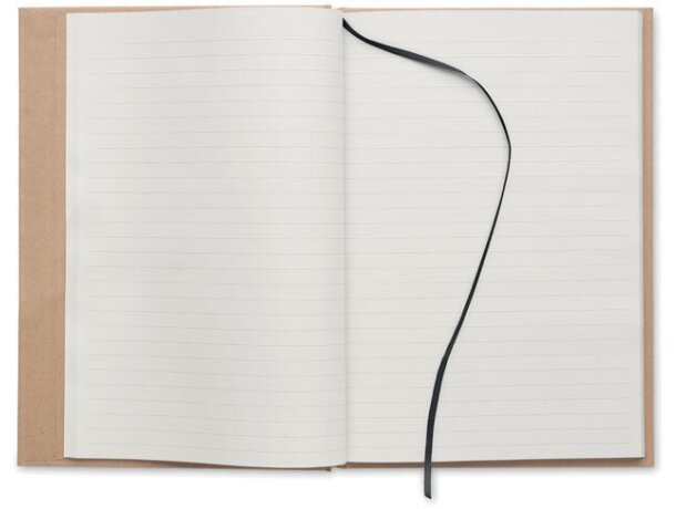 Libreta banda elastica con hojas a rayas y marcapáginas cartón reciclado Musa Negro detalle 3