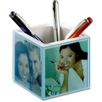 Lapicero en forma de cubo con reloj personalizado azul transparente Lapicero en forma de cubo con reloj personalizado azul transparente