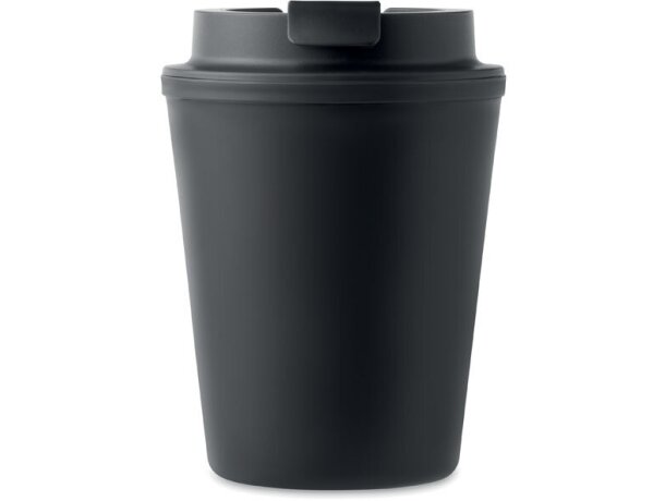 Vasos de plástico con tapa de pp reciclado 300ml Tridus Negro detalle 2