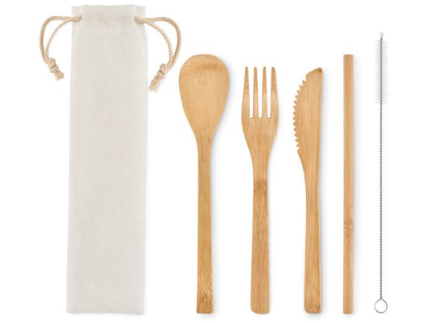 Set de cubiertos de bambú Setstraw Beige detalle 2