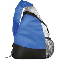 Mochila triangular con bolsillo de red grabada azul Mochila triangular con bolsillo de red grabada azul