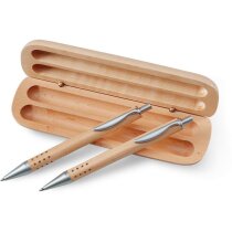 Boligrafos grabados corporativos Demoin madera natural