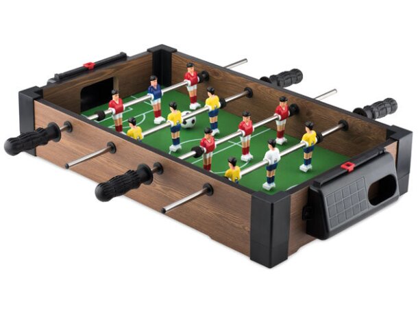 Mini futbolín madera jugadores porterías para logo de empresa Plata detalle 2