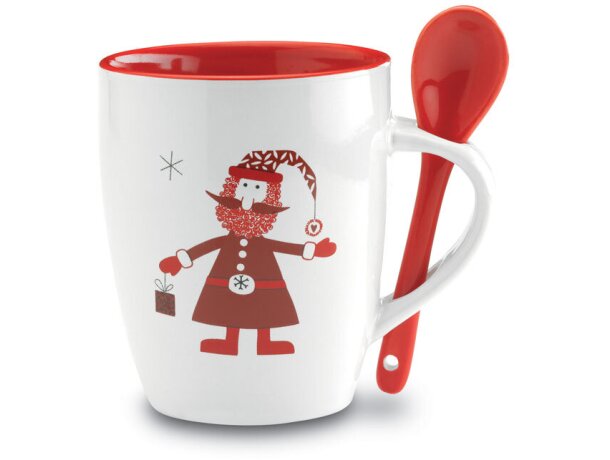 Taza CLAUS cerámica navideña multicolor cuchara caja incluida Plata detalle 3