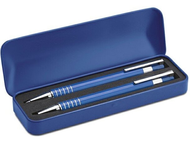 Set de bolígrafos en estuche azul personalizado azul