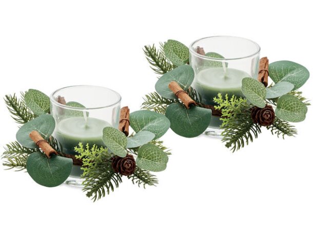 Set 2 porta velas de Navidad Moss Verde detalle 2