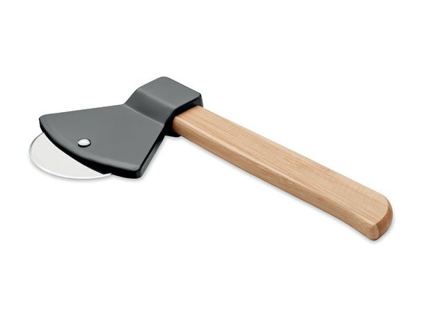 Cortador de pizza de madera forma de hacha Negro detalle 2