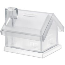 Hucha de plástico forma de casa personalizada violeta Hucha de plástico forma de casa personalizada violeta
