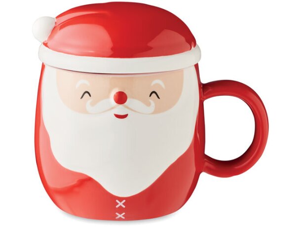 Taza cerámica Santa 370 ml con tapa roja decoración Papá Noel Rojo detalle 6