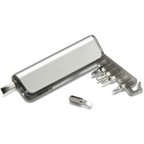 Mini set de herramientas con linterna personalizado gris transparente