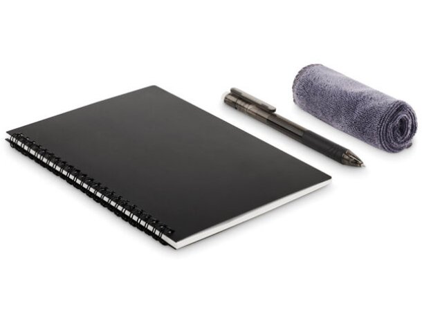 Libretas ecológicas personalizadas Nobuuk reutilizables con bolígrafo y paño Negro detalle 4