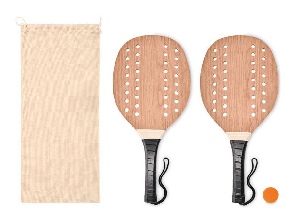 Set tenis playa palisandro pelota blanda bolsa algodón natural Madera detalle 4