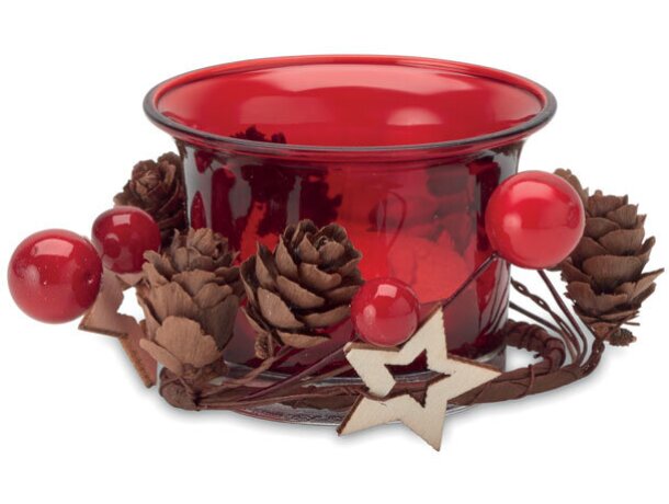 Portavelas navideño bougie con ornamentos y caja de regalo Rojo detalle 1