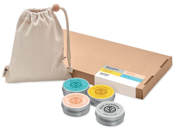 Set de viaje con logo vegano y en caja de papel reciclado Elegance Madera detalle 7