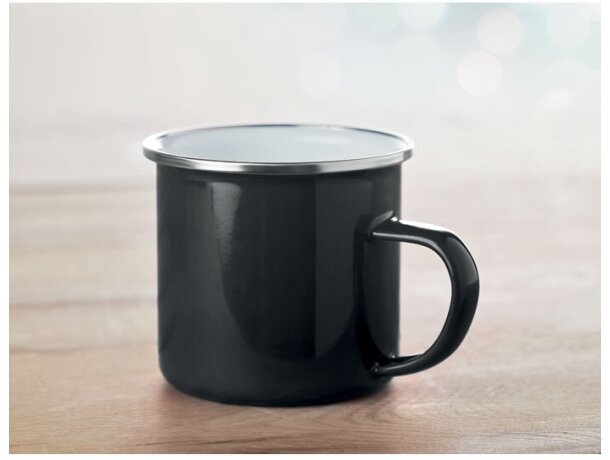 Taza de metal esmaltado 350 ml Plateado Negro detalle 1