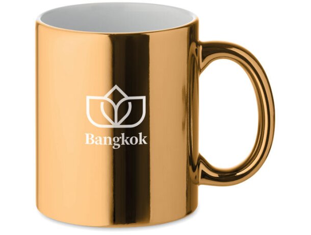 Taza de café personalizada barata Holly clásica cerámica metálica 300 ml Dorado detalle 8