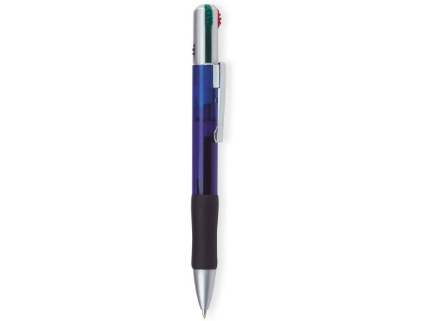 Bolígrafo con cuatro colores azul transparente economico