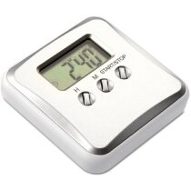 Reloj de cocina digital con logo plateado mate Reloj de cocina digital con logo plateado mate