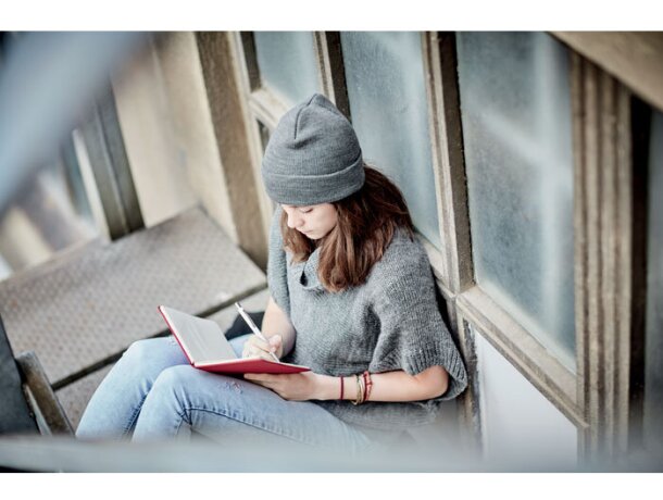 Gorros de lana en poliéster elástico rPET con puño enrollad Blanco/gris detalle 3