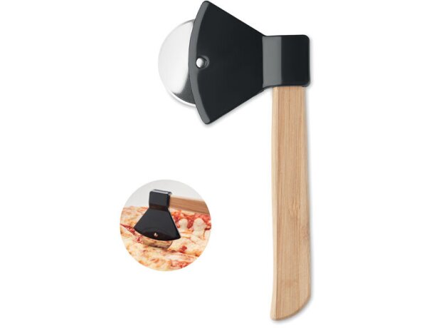 Cortador de pizza Zaza personalizado hacha bambú negro 22 cm Negro detalle 5