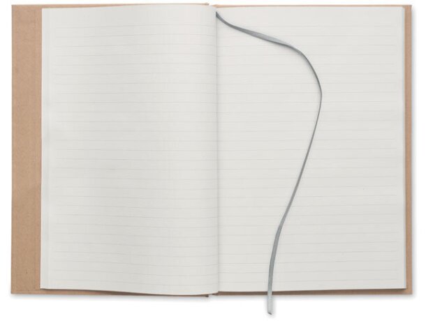 Libreta banda elastica con hojas a rayas y marcapáginas cartón reciclado Musa Gris claro detalle 17