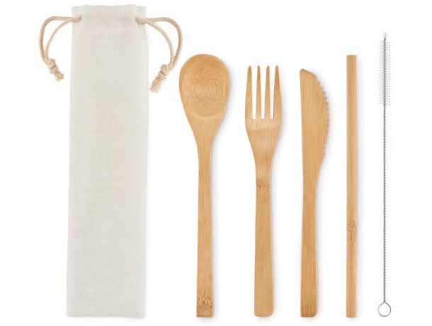 Set de cubiertos de bambú Setstraw Beige detalle 4