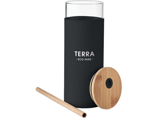Vaso de cristal borosilicato con funda de silicona 450ml Strass Negro detalle 4
