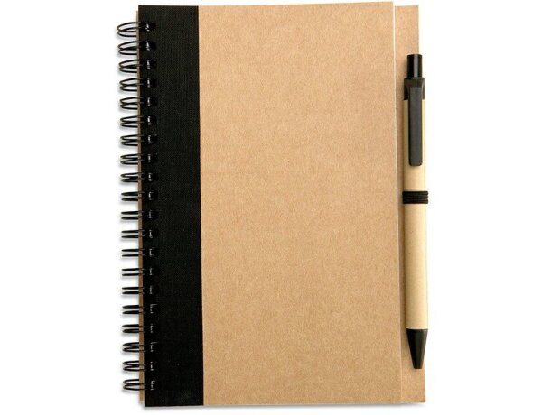 Libreta con bolígrafo en cartón reciclado personalizada negra Libreta con bolígrafo en cartón reciclado personalizada negra