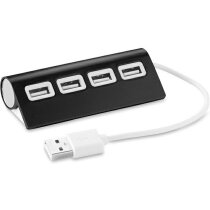 Hub con cuatro puertos y cable personalizado negro Hub con cuatro puertos y cable personalizado negro